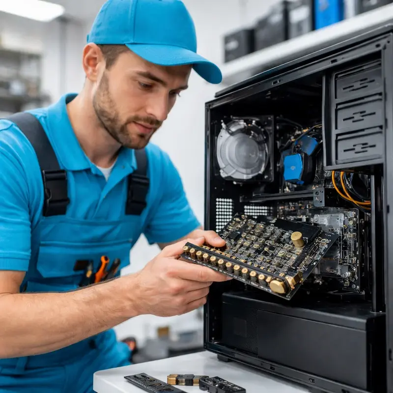 Мастер устанавливает звуковую карту на ПК в Ярославле